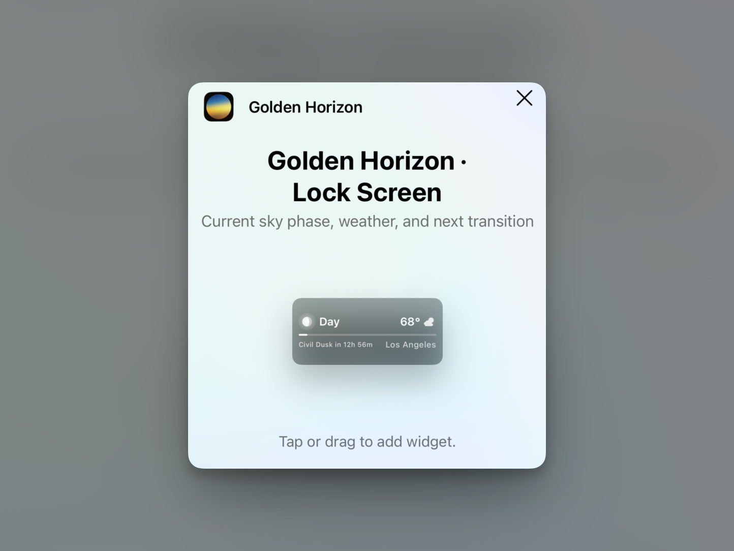 The Golden Horizon iOS Lock Screen widget selection screen