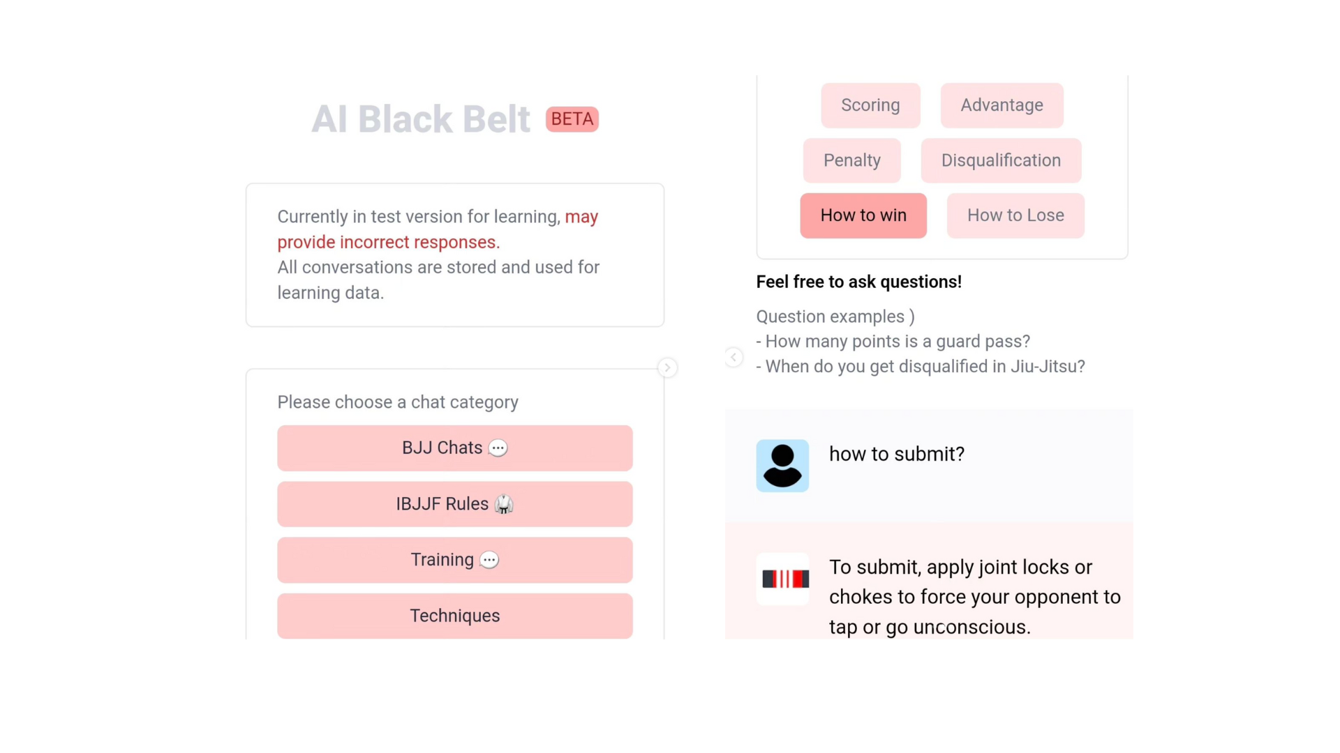 AI Black Belt beta screen