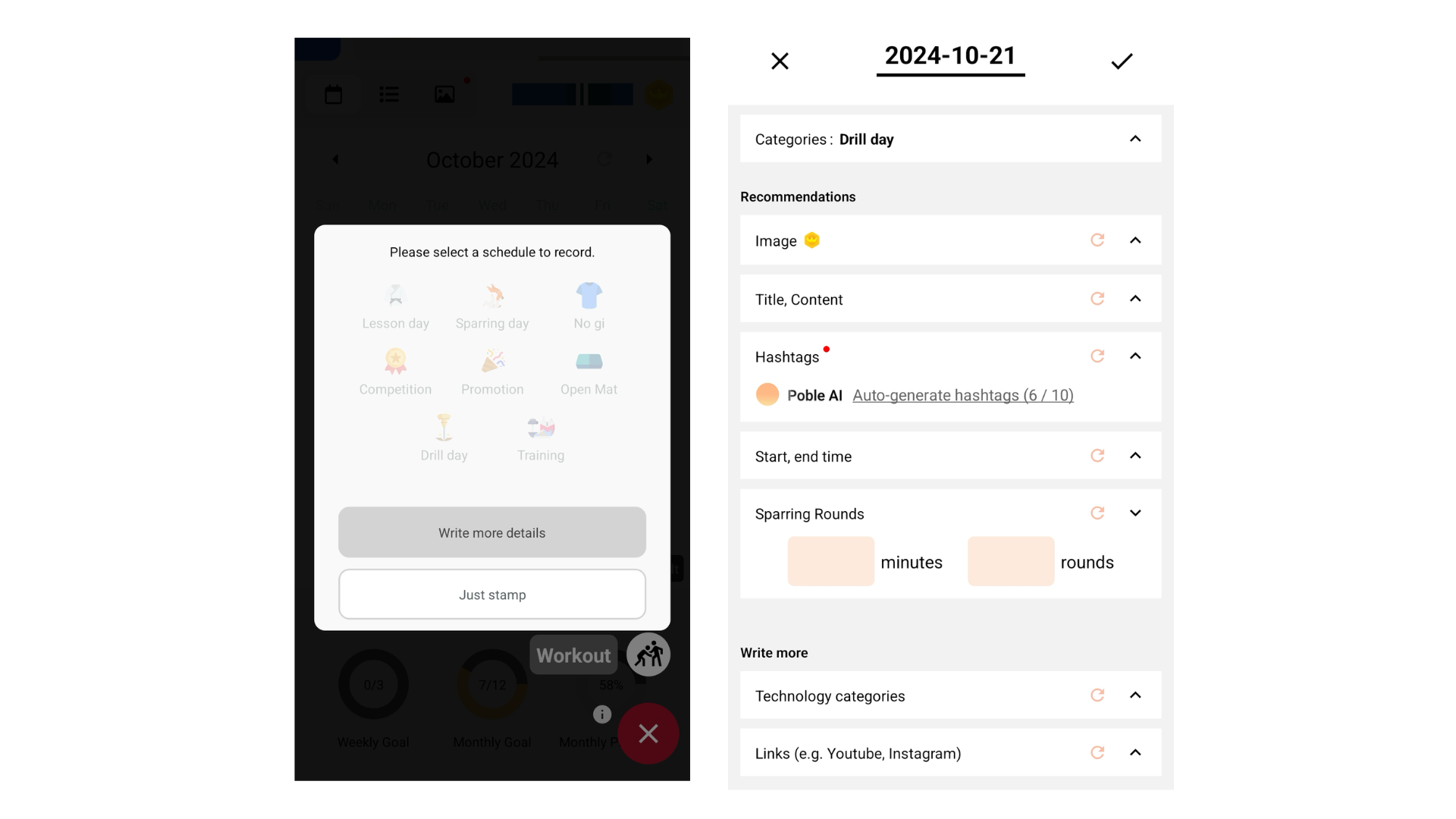 Poble AI automatic hashtag generation
