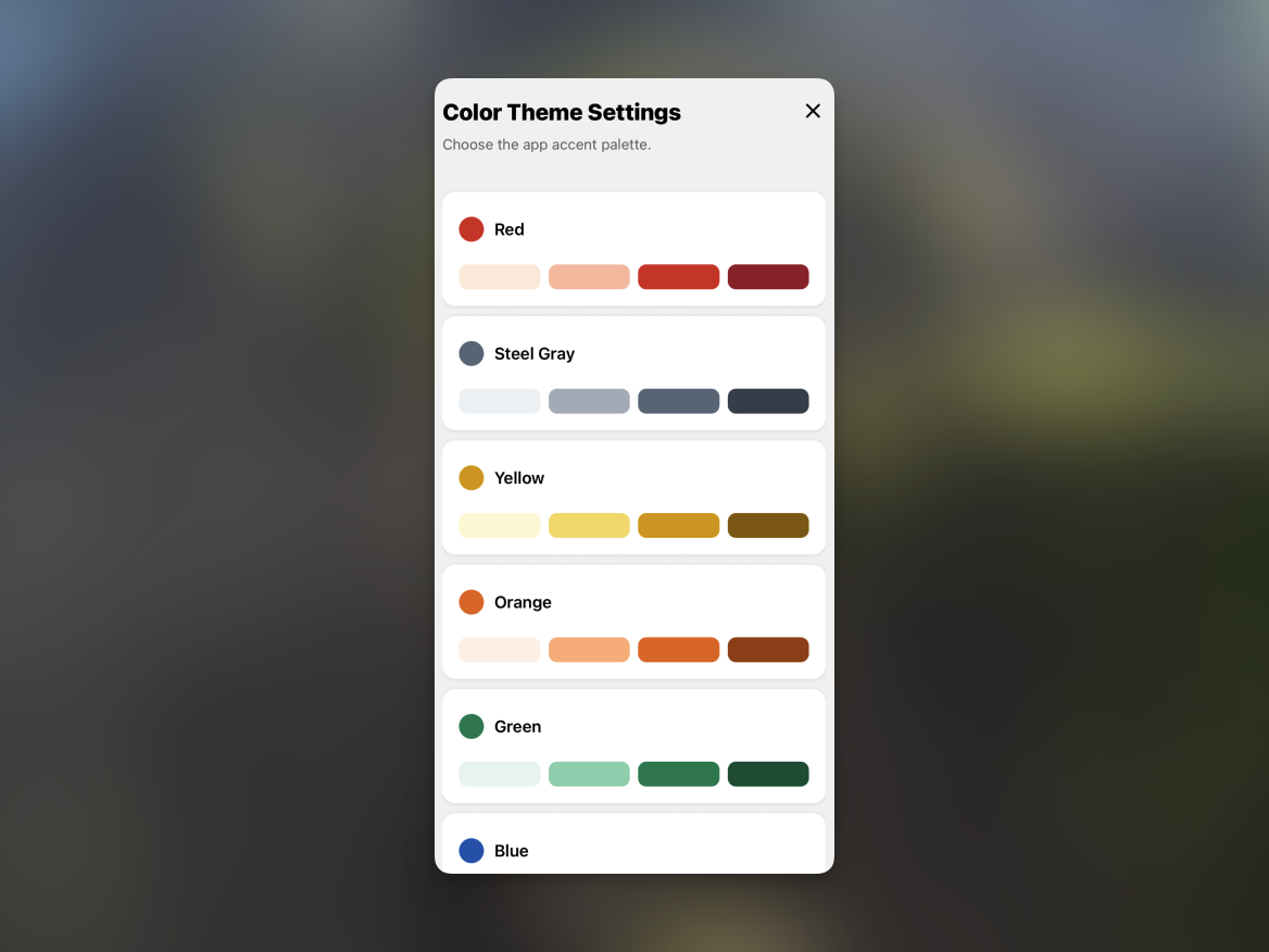 Post Black Belt color theme selection screen