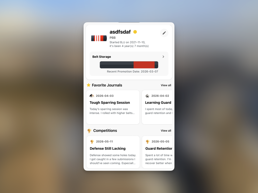 Screen for checking competition records on My Page