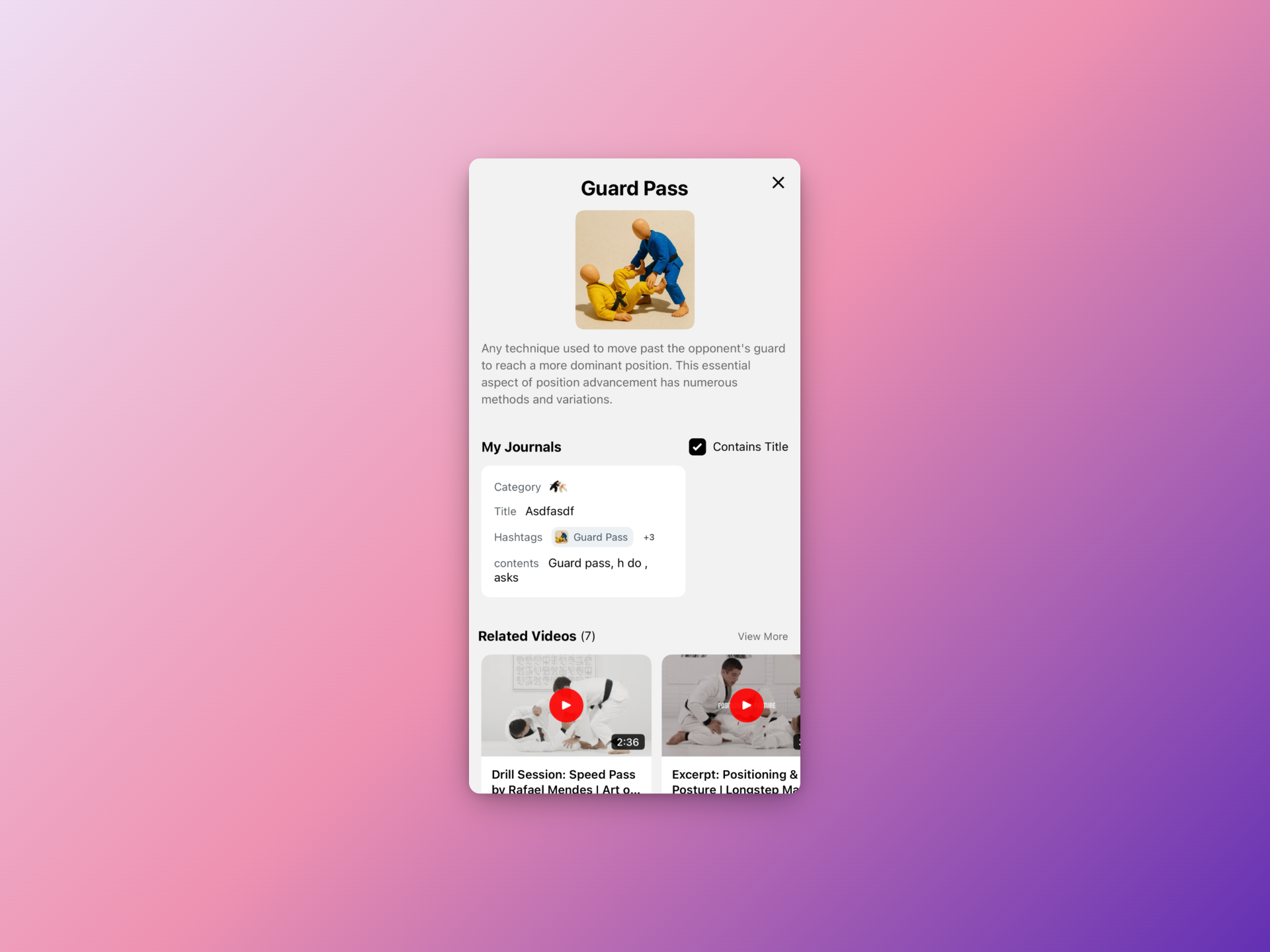 Technique detail screen