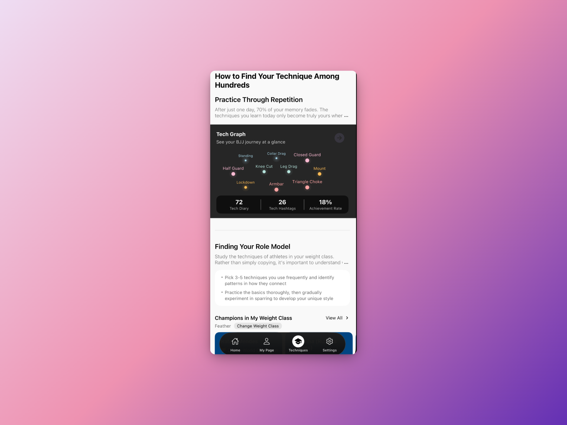 New Techniques tab screen