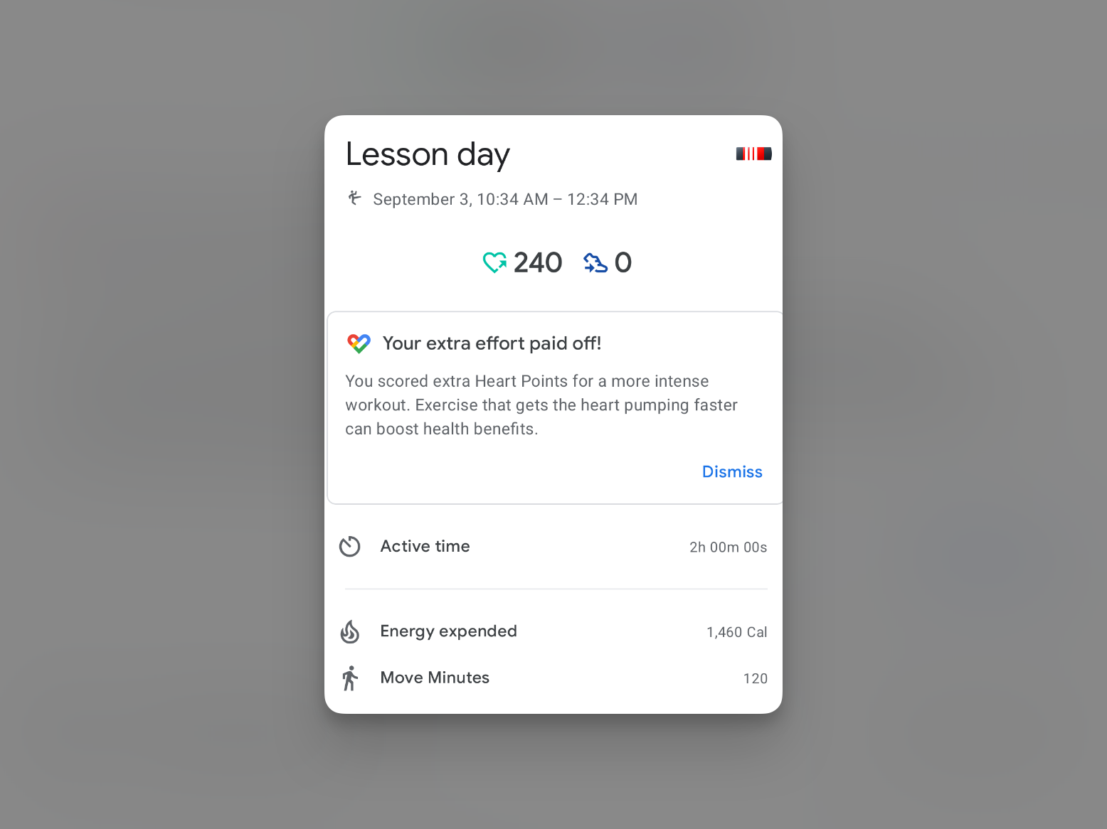Post Black Belt training session time and calories shown in Google Fit through Health Connect